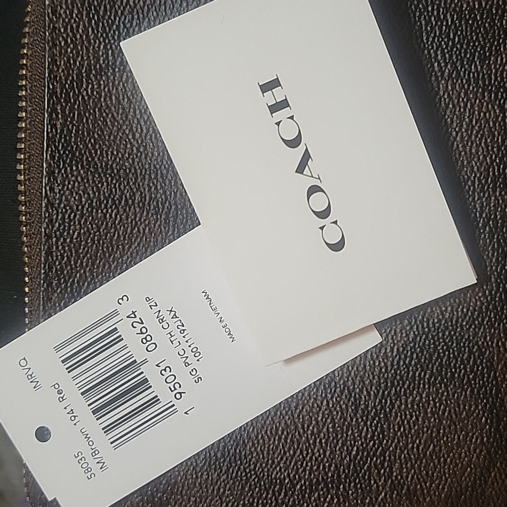 🆕️Coach Signature Monogram Brown/Red Wristlet W Dust Bag - Picture 8 of 12